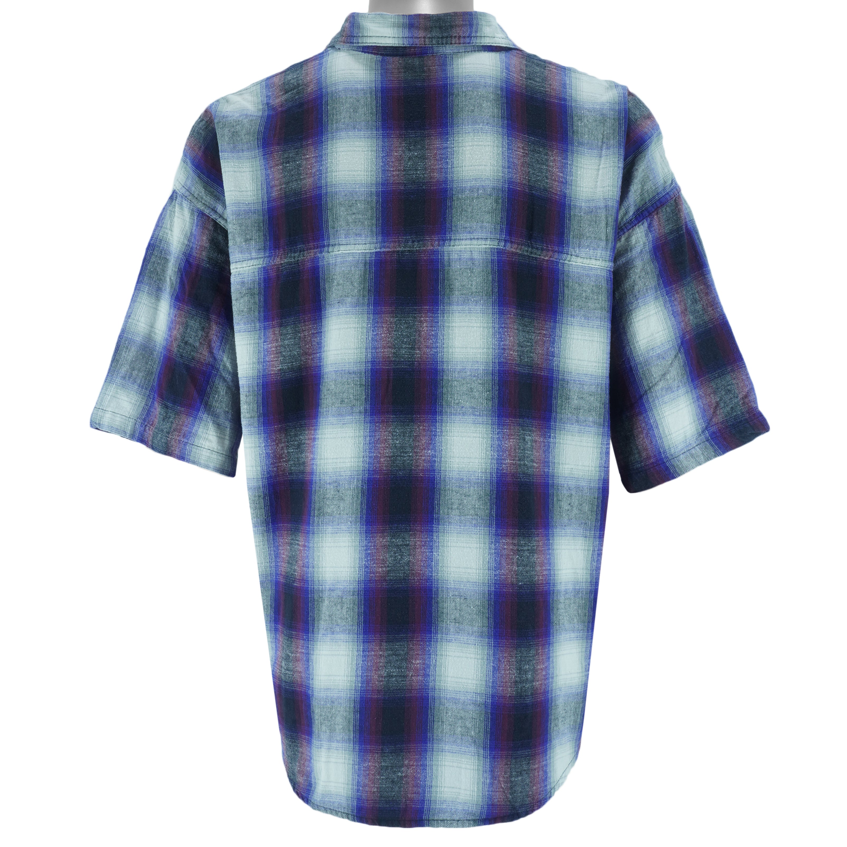 Vintage (No Fear) - Purple Button-Up Plaid Shirt 1990s Large