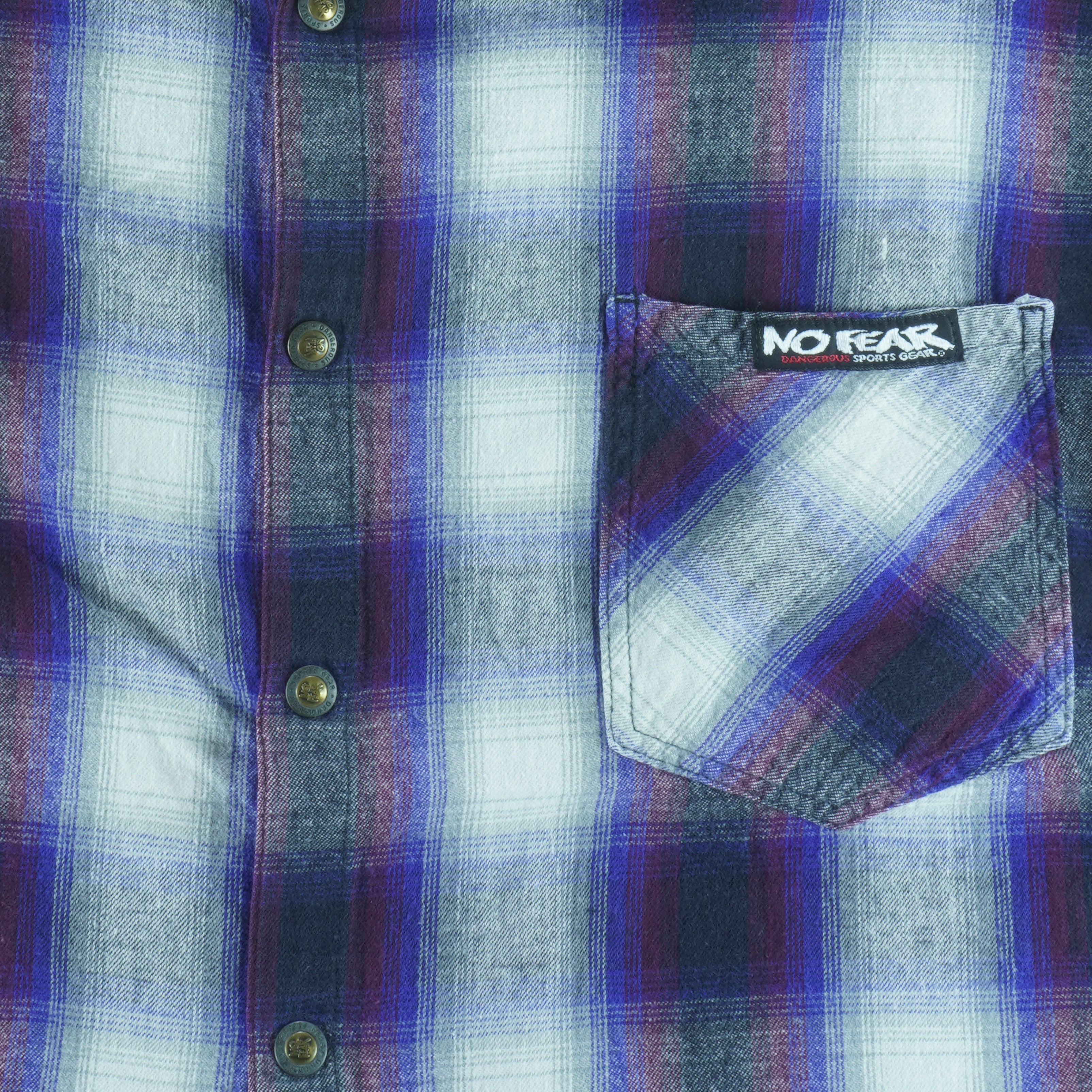 Vintage (No Fear) - Purple Button-Up Plaid Shirt 1990s Large