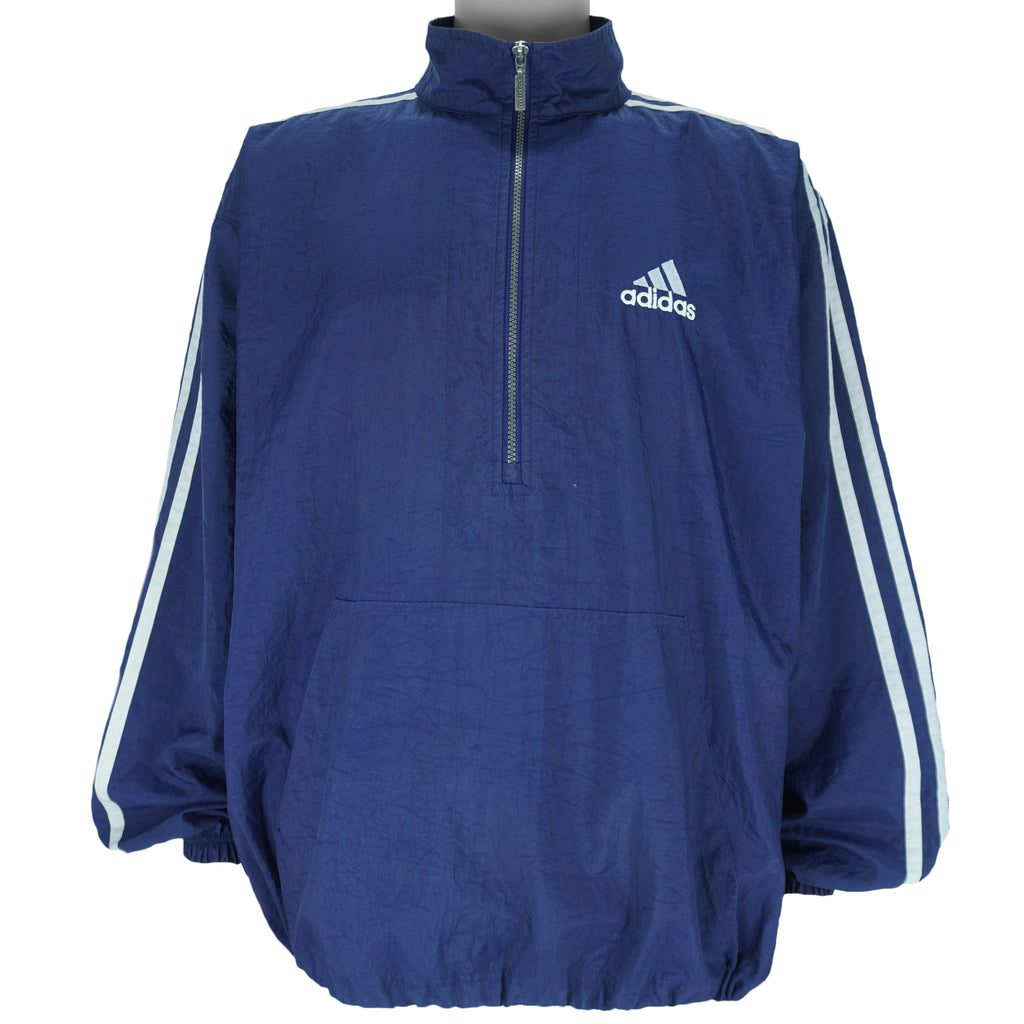 Adidas - Blue Embroidered Pullover Windbreaker 1990s Large vintage retro
