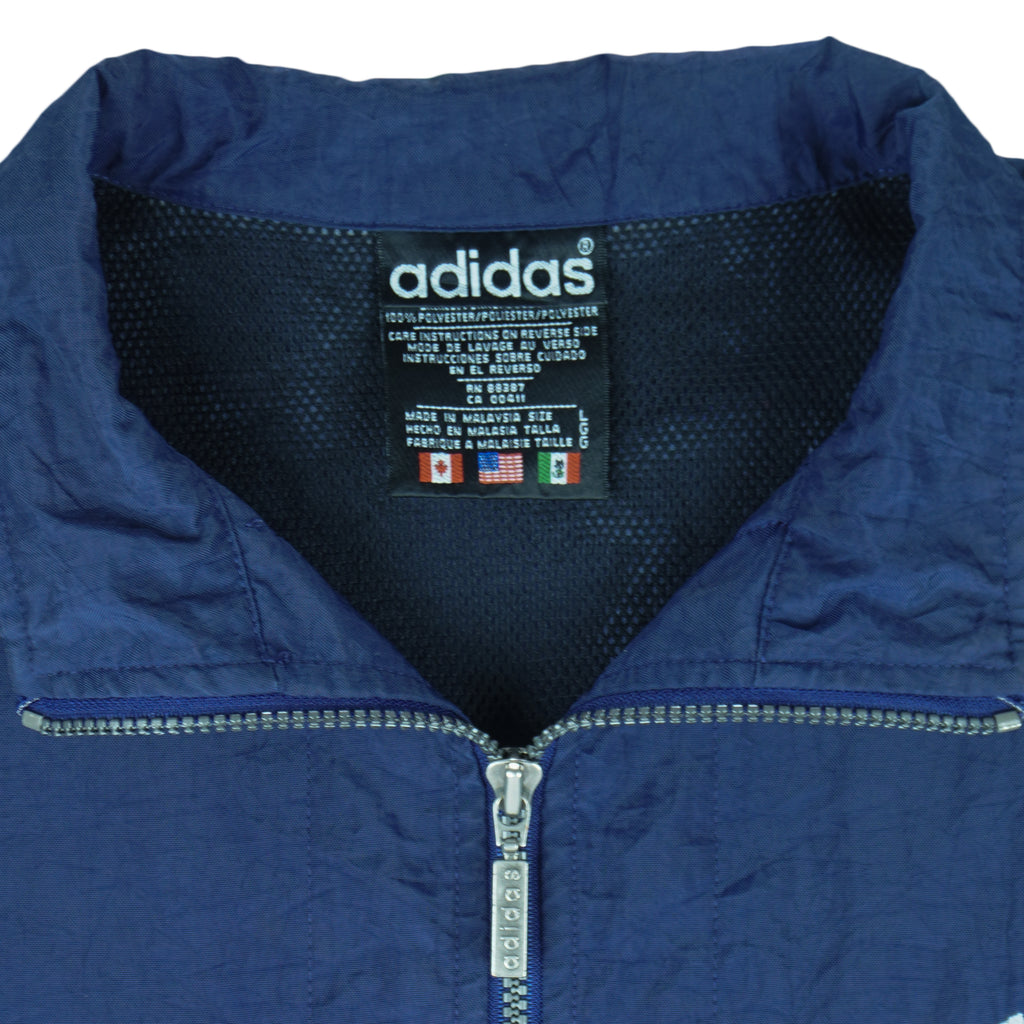 Adidas - Blue Embroidered Pullover Windbreaker 1990s Large vintage retro