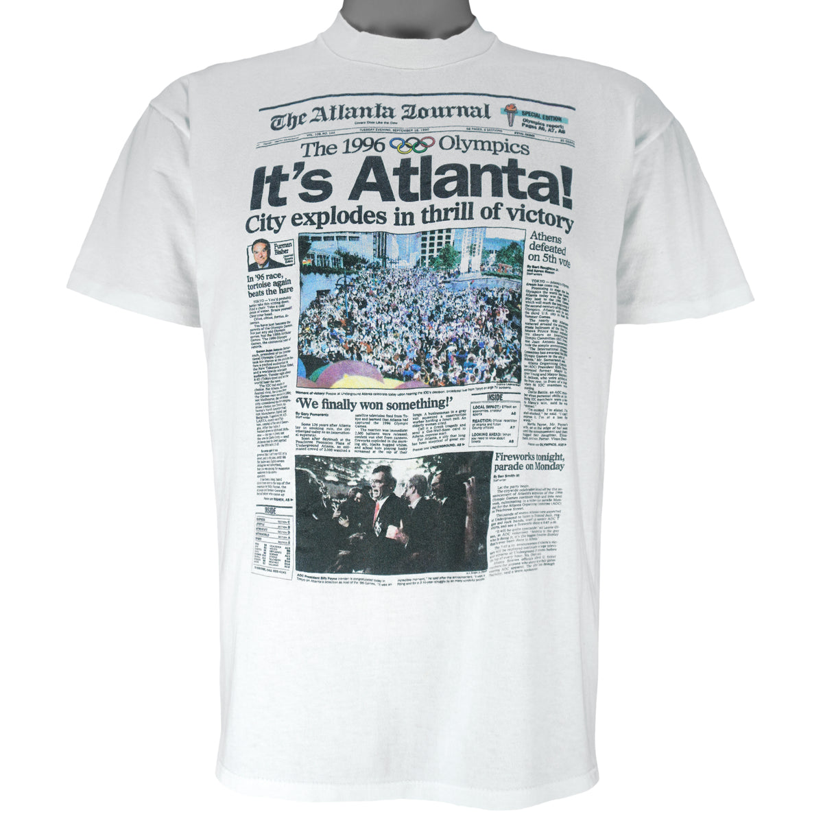 Vintage (Front Pages) - Atlanta As Host Of The Olympic Games T-Shirt 1996 Large vintage retro