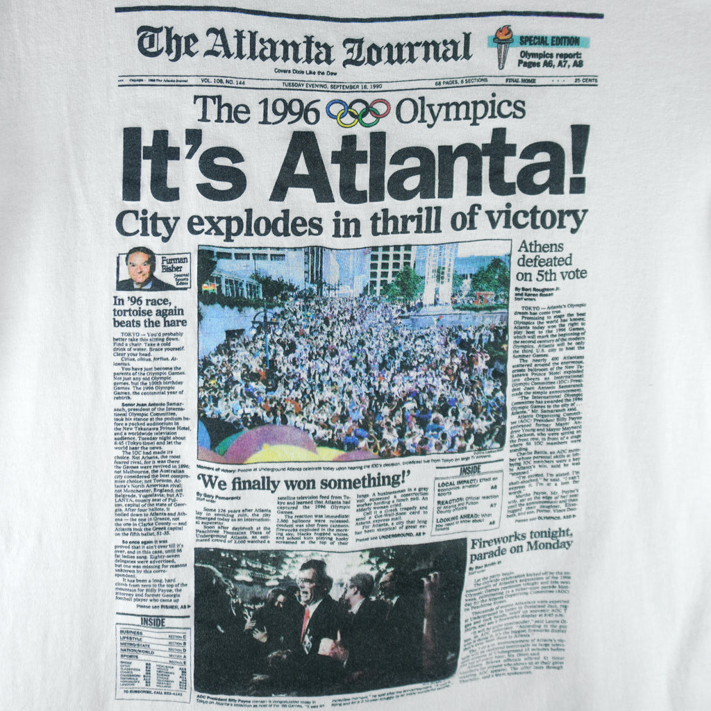 Vintage (Front Pages) - Atlanta As Host Of The Olympic Games T-Shirt 1996 Large vintage retro