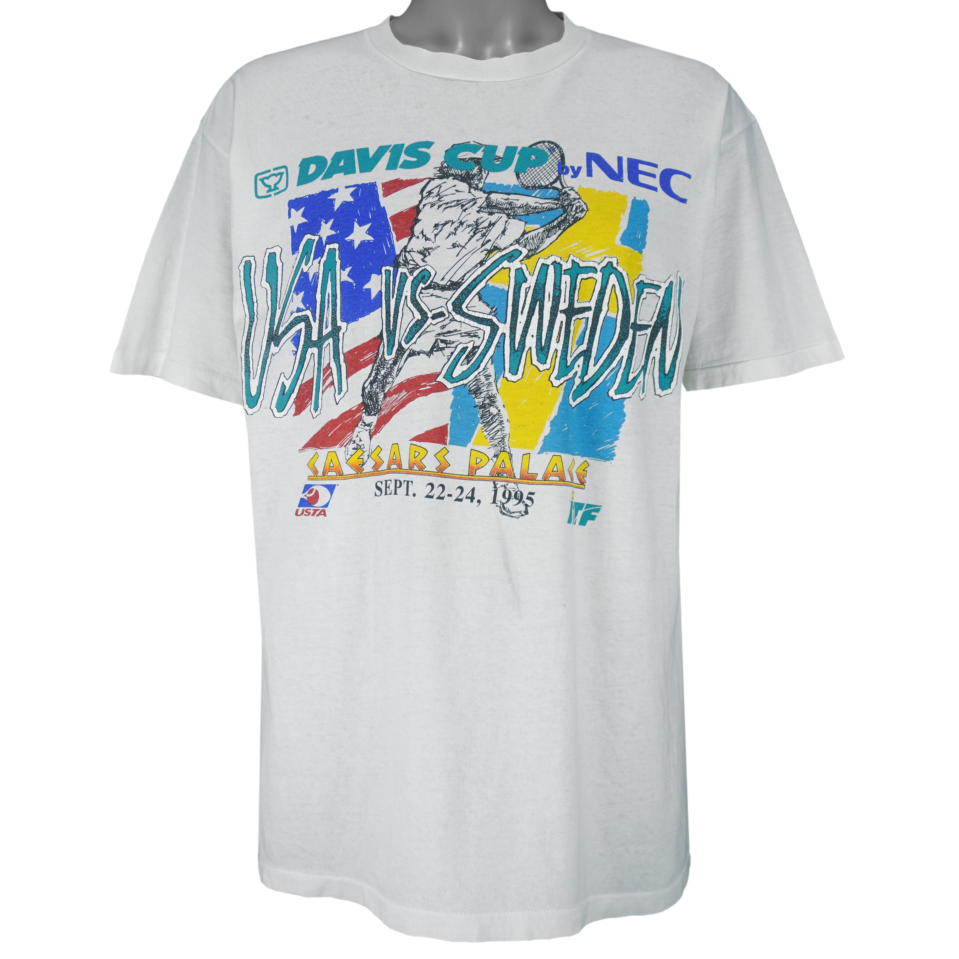 Vintage - USA VS Sweden Davis Cup Tennis Championships T-Shirt 1995 X-Large