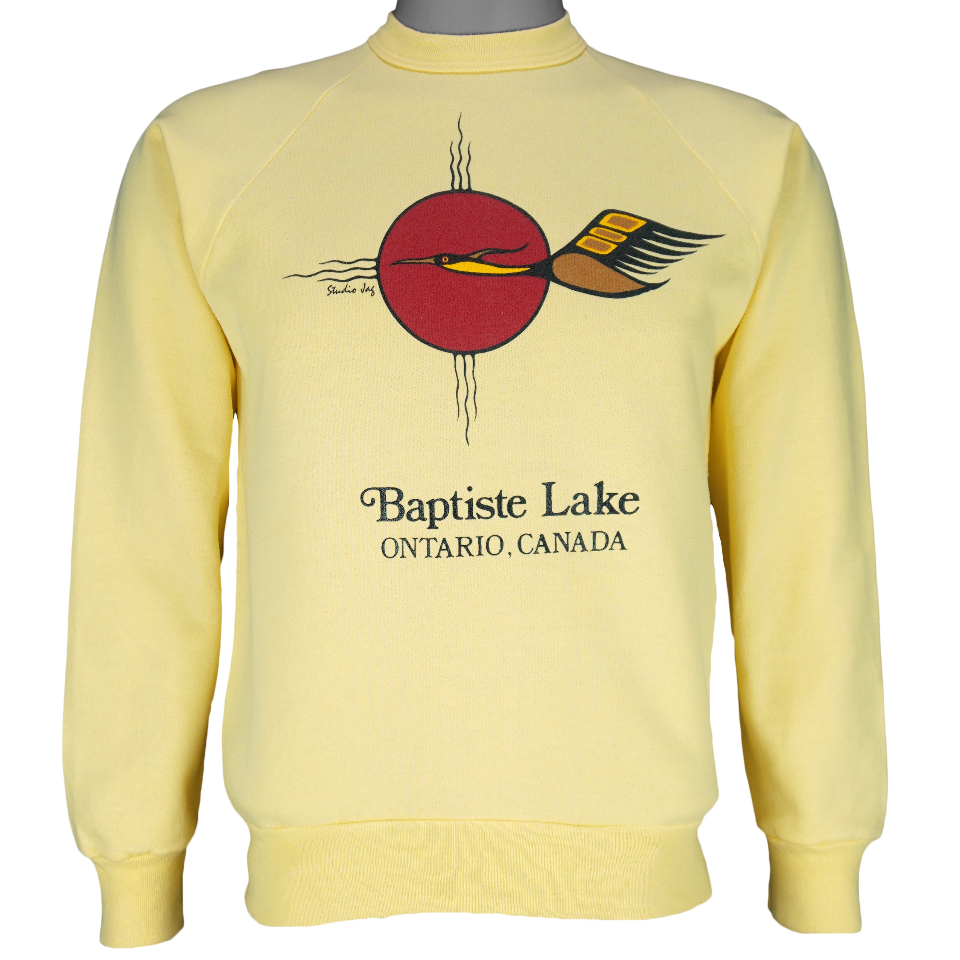 Vintage - Yellow Baptiste Lake Canada Bird and Sun Sweatshirt 1980s Small Vintage Retro