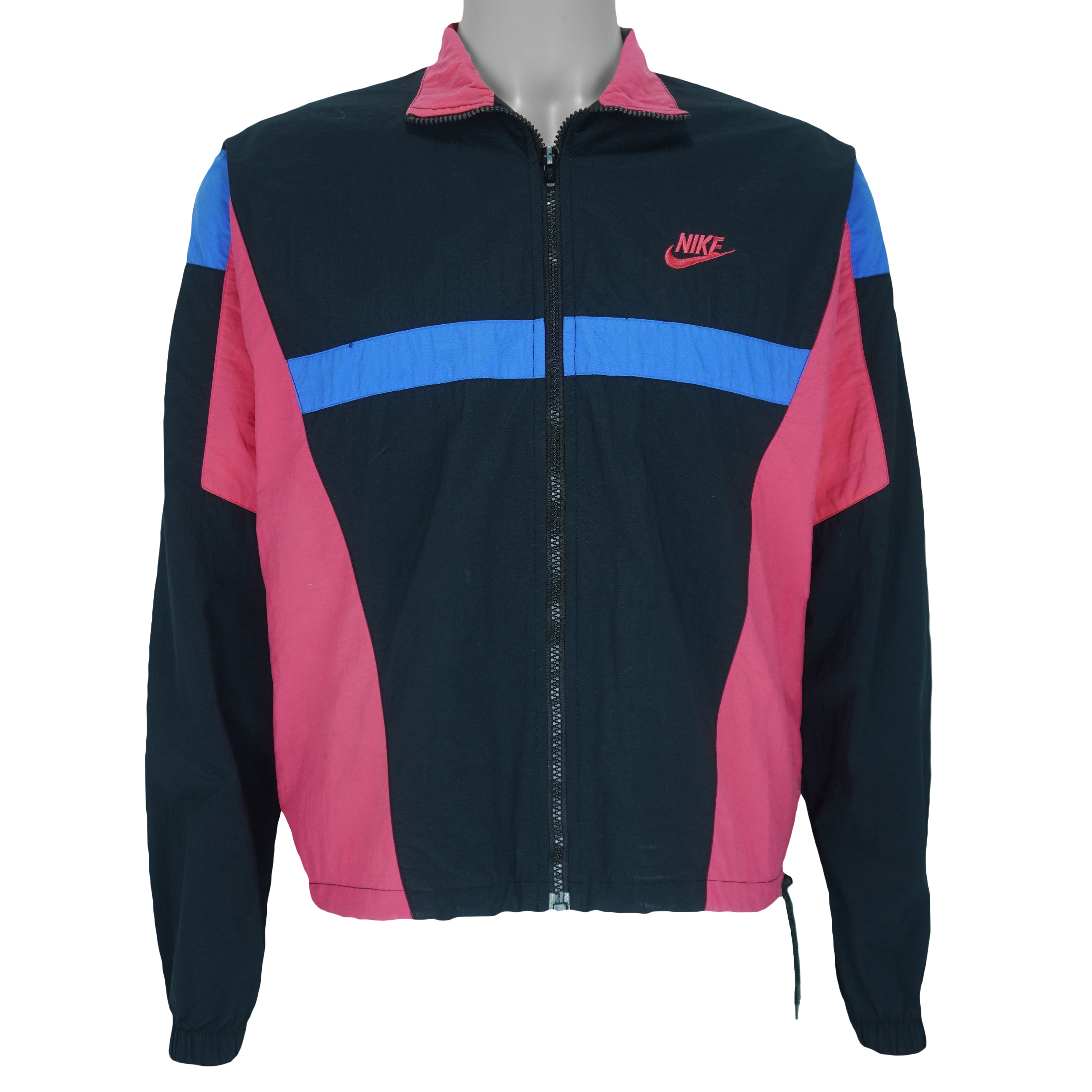 Nike - Navy Blue Zip-up Windbreaker Jacket 1990s Small Vintage Retro