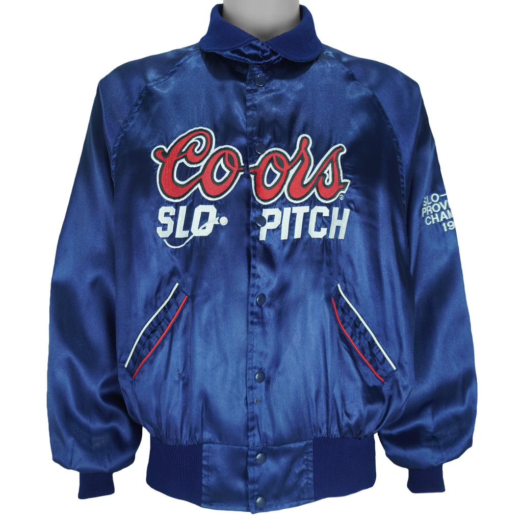 Molson - Coors Slo-Pitch Button-Up Satin Bomber Jacket 1991 Medium Vintage Retro