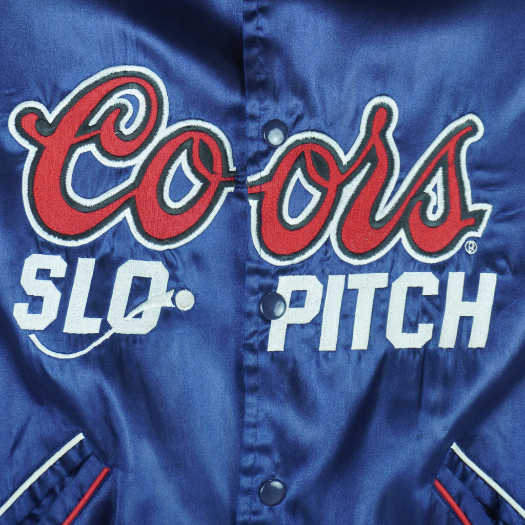 Molson - Coors Slo-Pitch Button-Up Satin Bomber Jacket 1991 Medium Vintage Retro