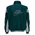 1990s vintage Nike reversible colorblock jacket-to-hoodie sweatshirt. Green and grey in color with large embroidered swoosh on windbreaker side, Medium in size and is in excellent condition.