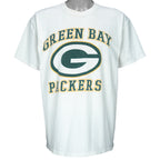 Vintage NFL Green Bay Packers spell-out and big-logo T-Shirt. White in color, fits large size and is in excellent condition.