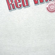 1990s vintage NHL Red Wings hockey puck T-Shirt by Fruit Of The Loom. Grey in color, with big spell-out, fits Large size and is in excellent condition