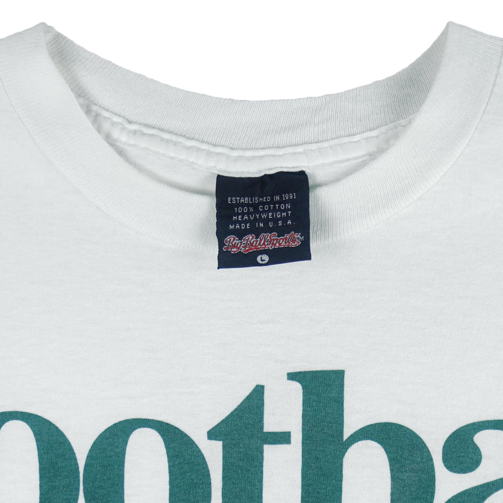 1992 vintage Big Ball Sports T-Shirt. White​ in color with spell-out "Football Is Life: The Rest is Just Details" on front and small brand logo on back, Large in size and in excellent condition.
