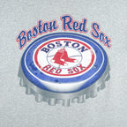 1990s vintage MLB Boston Red Sox spell-out T-Shirt by Majestic. Grey in color with bottle cap logo design, Large in size and is in excellent condition.