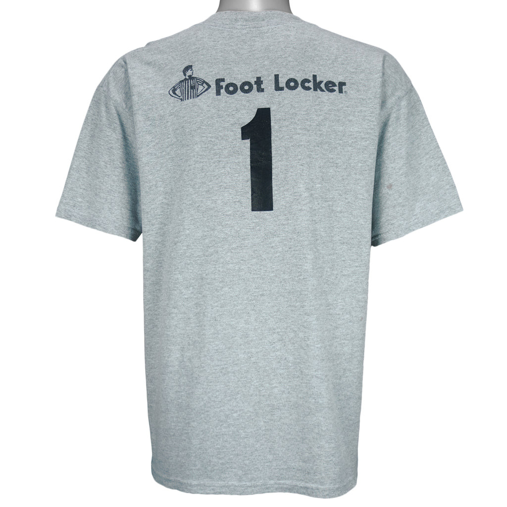 1990s vintage NBA New York Knicks Junior League T-Shirt from Jerzees. Grey in color with YMCA, Sprite, Knicks and Nike logos on front, Foot Locker logo on back, Large in size and is in excellent condition.