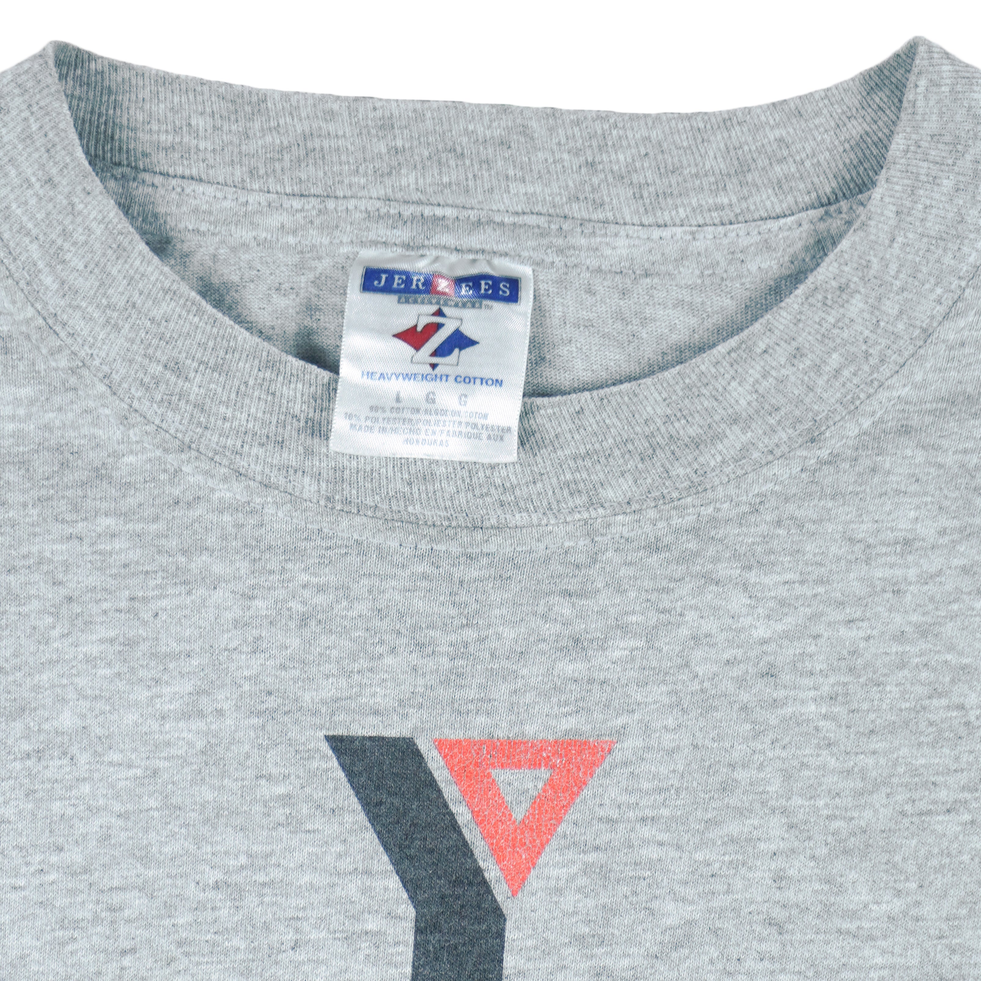 1990s vintage NBA New York Knicks Junior League T-Shirt from Jerzees. Grey in color with YMCA, Sprite, Knicks and Nike logos on front, Foot Locker logo on back, Large in size and is in excellent condition.