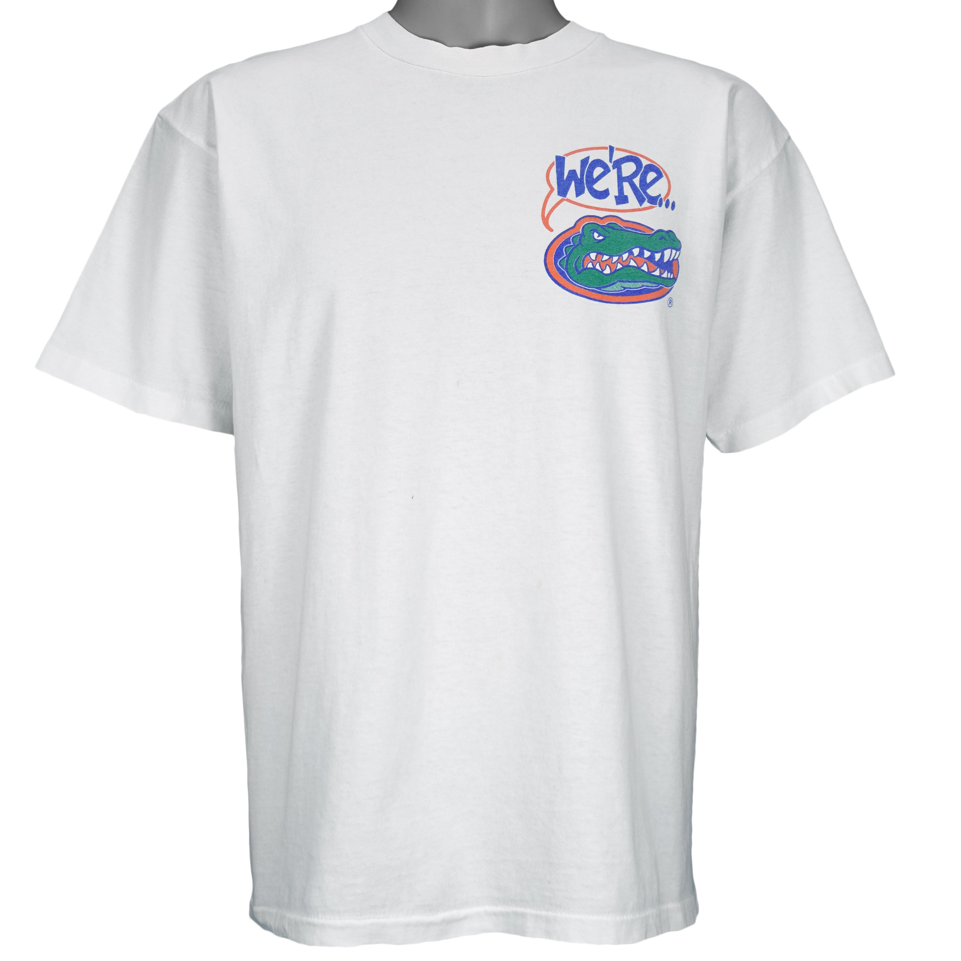 1996 vintage NCAA Florida Gators National Champions T-Shirt by Mr Tees. White in color with "Num... Ber... ...One!" spell-out graphic on back, Large in size and in excellent condition.
