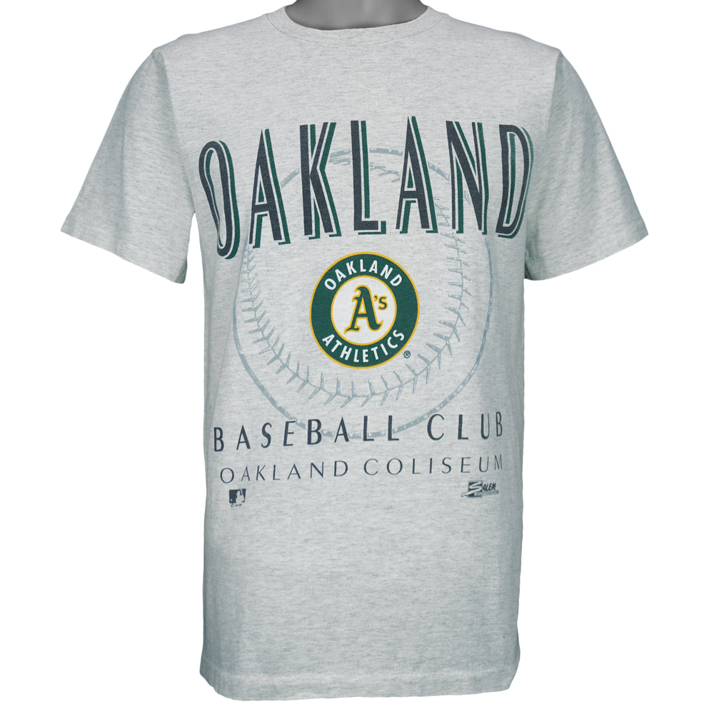 1993 vintage MLB Oakland Athletics Baseball Club T-Shirt by Salem Sportswear. Grey in color with spell-out on front, Medium in size and is in excellent condition.