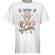 1990 vintage National League Championship Pittsburgh Pirates Vs Cincinnati Reds single stitch T-Shirt. White in color with Starter print, fits Large in size and is in excellent condition.