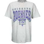 1991 vintage MLB Colorado Rockies spell-out T-Shirt by Trench. White in color, X-Large in size and is in excellent condition.