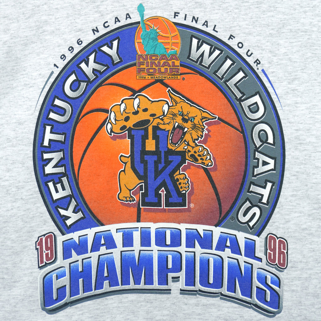1996 vintage NCAA Kentucky Wildcats National Champions T-Shirt. Grey in color with Final Four logo, fits large in size and is in excellent condition.