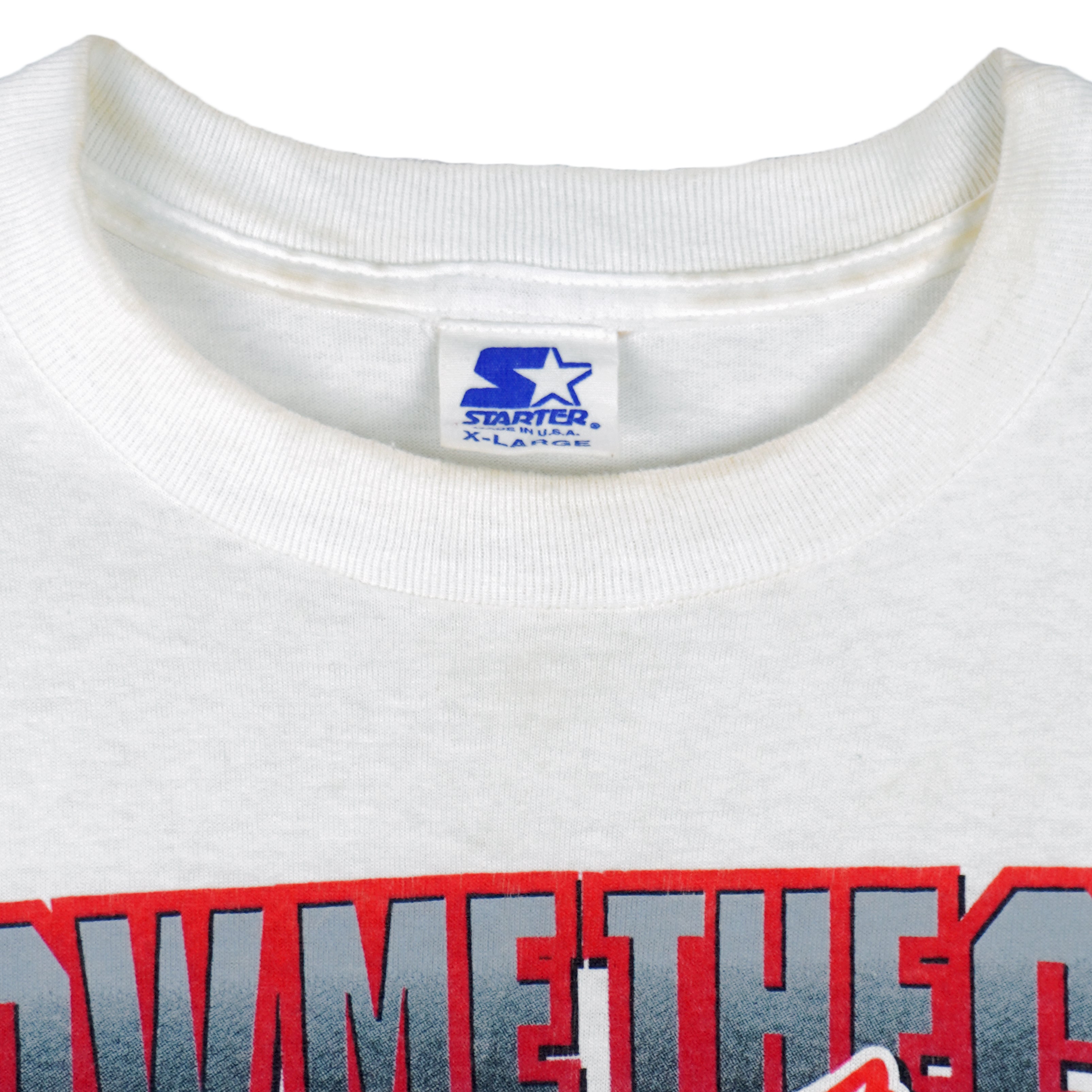 1997 vintage Starter NHL Detroit Red Wings "Show Me The Cup" Stanley Cup Champions T-Shirt. White in color with big spell-out and logo, X-Large in size and in excellent condition.