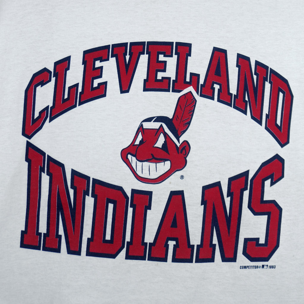 1993 Vintage MLB Cleveland Indians spell-out T-Shirt by Fruit of the Loom. White in color, X-Large in size and is in excellent condition.