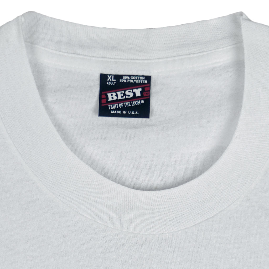 1993 Vintage MLB Cleveland Indians spell-out T-Shirt by Fruit of the Loom. White in color, X-Large in size and is in excellent condition.
