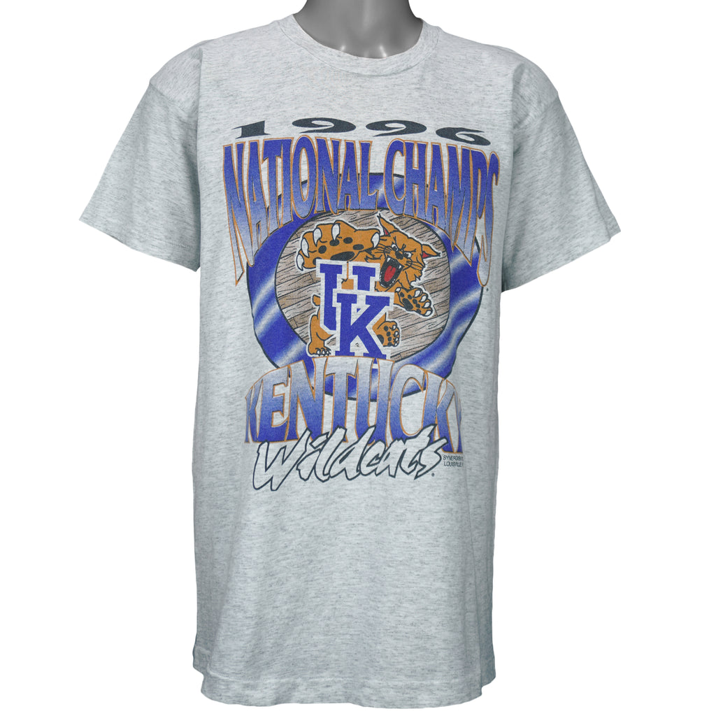 1996 vintage NCAA Kentucky Wildcats National Champions T-Shirt. Grey in color, Large in size and is in excellent condition.