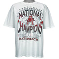 1994 vintage NCAA Arkansas Razorbacks National Champions T-Shirt by Jerzees. White in color with stats spell-out printed by Red Oak Sportswear, X-Large in size and is in excellent condition.