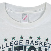 1994 vintage NCAA Arkansas Razorbacks National Champions T-Shirt by Jerzees. White in color with stats spell-out printed by Red Oak Sportswear, X-Large in size and is in excellent condition.