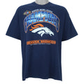 1998 vintage NFL Denver Broncos, Super Bowl XXXII Champions, T-Shirt by Lee. Blue​ in color with big spell-out and logo on front, tag is X-Large but fits Large in size and is in very good condition.