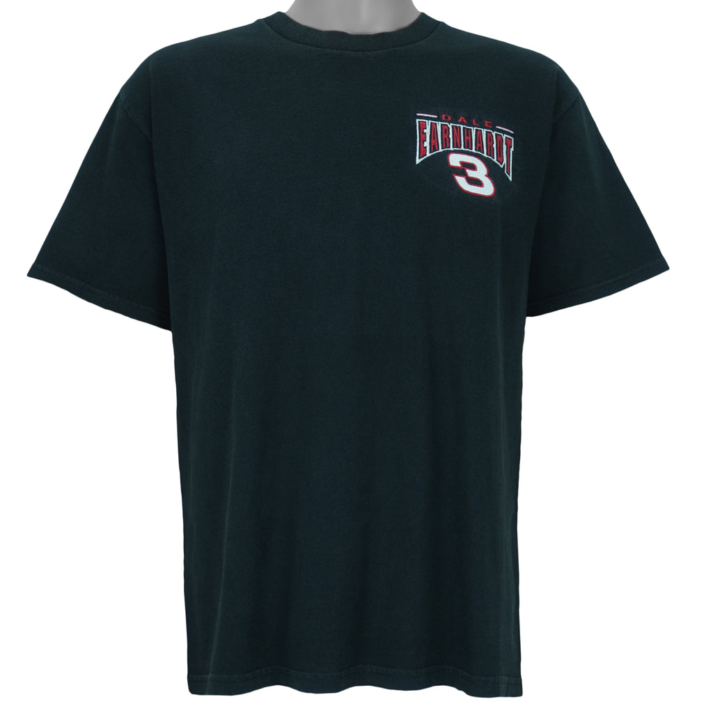 1990s vintage NASCAR Dale Earnhardt #3 embroidered T-Shirt by Chase Authentics. Black in color, Large in size and is in excellent condition.