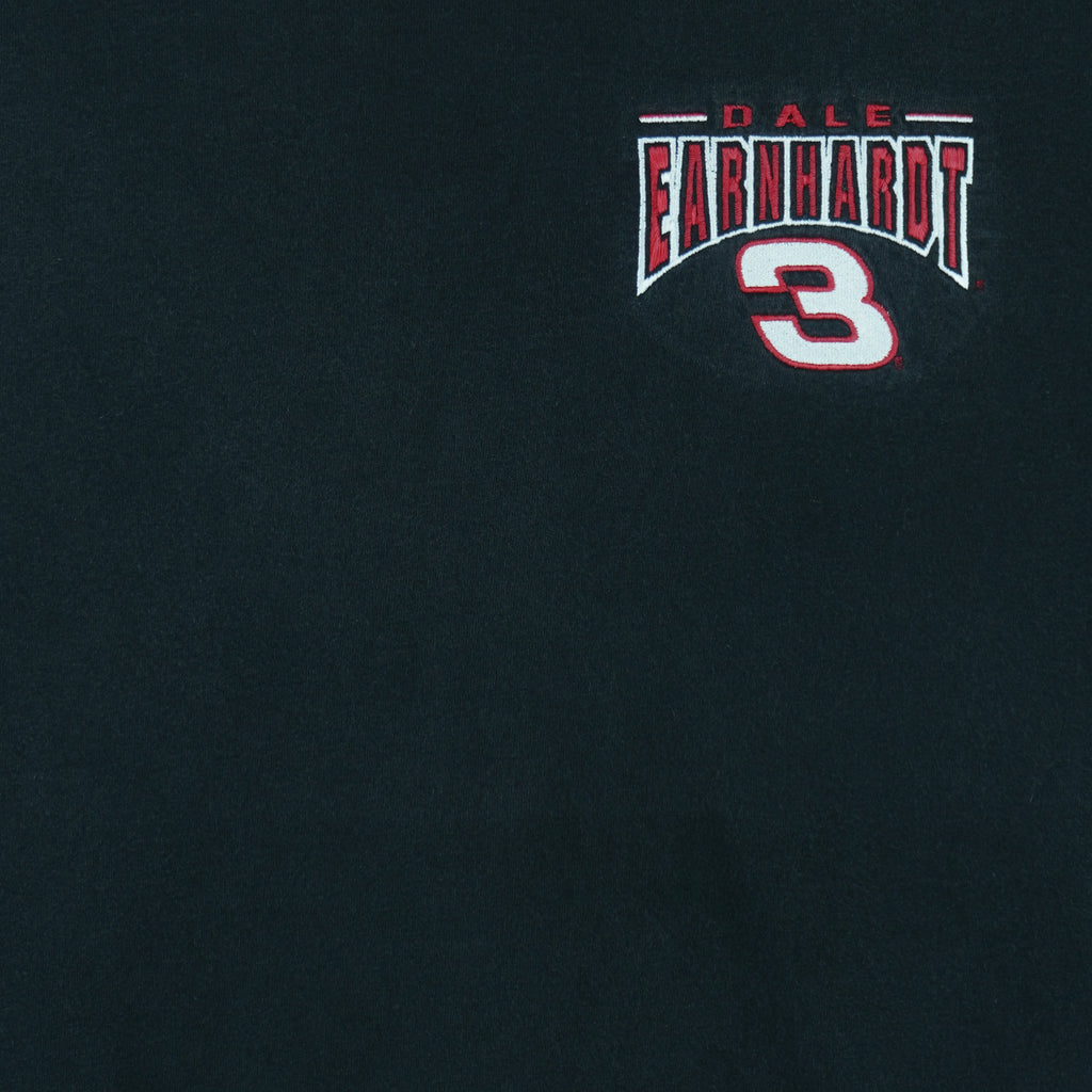 1990s vintage NASCAR Dale Earnhardt #3 embroidered T-Shirt by Chase Authentics. Black in color, Large in size and is in excellent condition.