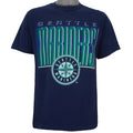 1993 vintage MLB Seattle Mariners big spell-out T-Shirt by Competitor. Blue in color, fitting Medium in size and is in excellent condition.