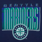 1993 vintage MLB Seattle Mariners big spell-out T-Shirt by Competitor. Blue in color, fitting Medium in size and is in excellent condition.