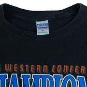 1995 vintage NHL Detroit Red Wings Western Conference Champions T-Shirt. Black in color with big spell-out and logo on front, fitting X-Large in size and is in excellent condition.