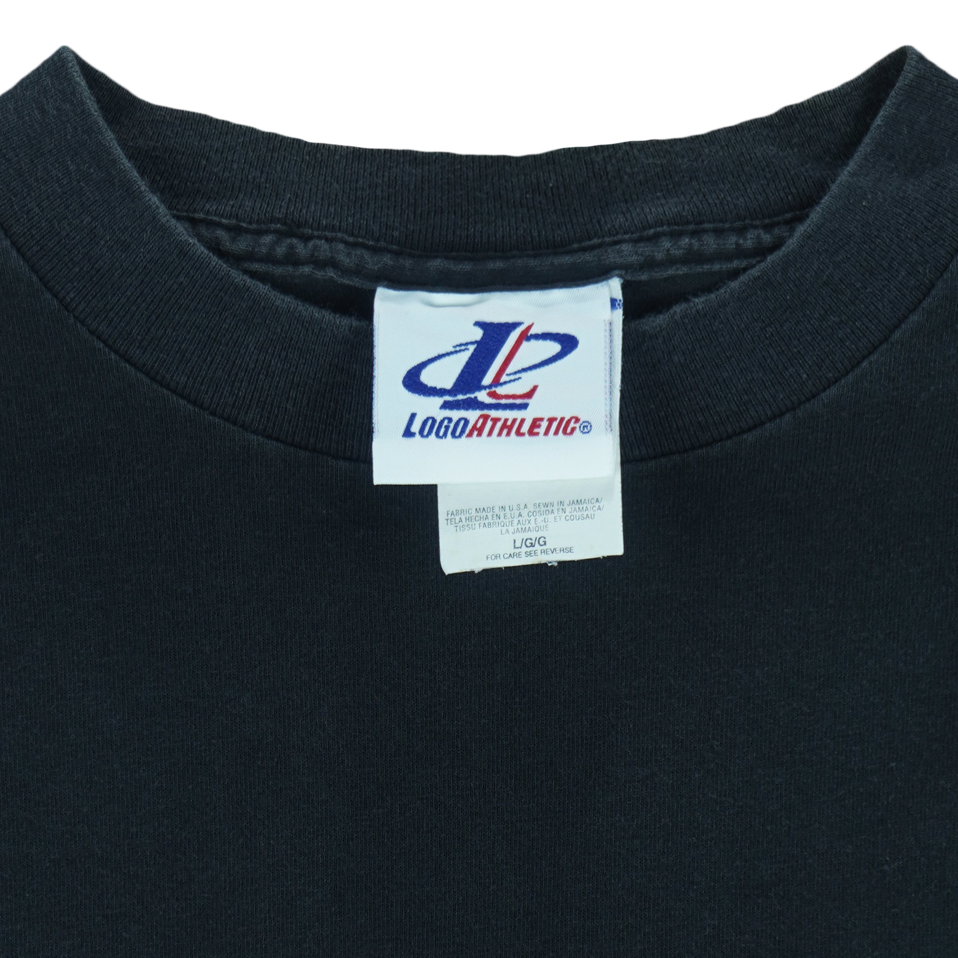 1990s vintage NFL Pittsburgh Steelers embroidered T-Shirt by Logo Athletic. Black in color with patch above right breast and on left sleeve, fits X-Large and is in excellent condition.