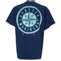 1998 or 99 vintage MLB Seattle Mariners T-Shirt by Salem Sportswear. Dark blue in color with big spell-out on front, big logo on back and small logo on left sleeve, X-Large in size and is in excellent condition.