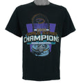 2001 vintage MLB Arizona Diamondbacks World Series Champions T-Shirt by Lee Sport. Black in color with spell-out and trophy graphic by Imagewear on front. Medium in size and is in excellent condition.