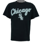 1990s vintage MLB Chicago White Sox spell-out T-Shirt by Lee Sport. Black in color, fits Large in size and is in very good condition.