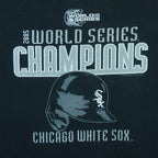 2005 vintage MLB Chicago White Sox World Series Champions spell-out T-Shirt by CSA. Black in color with helmet and team logo on front, Medium in size and is in excellent condition.