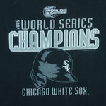 2005 vintage MLB Chicago White Sox World Series Champions spell-out T-Shirt by CSA. Black in color with helmet and team logo on front, Medium in size and is in excellent condition.