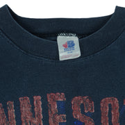 1991 vintage MLB Minnesota Twins spell-out T-Shirt by Bulletin Athletic. Blue in color with grunge lettering and baseball print on front, Medium in size and is in excellent condition.