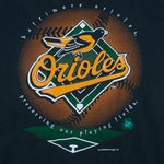 1996 vintage MLB Baltimore Orioles big-logo recycled material T-Shirt by Underground Athletic. Black in color with "Preserving our playing fields" text on front, XX-Large in size and is in excellent condition.