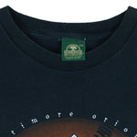 1996 vintage MLB Baltimore Orioles big-logo recycled material T-Shirt by Underground Athletic. Black in color with "Preserving our playing fields" text on front, XX-Large in size and is in excellent condition.