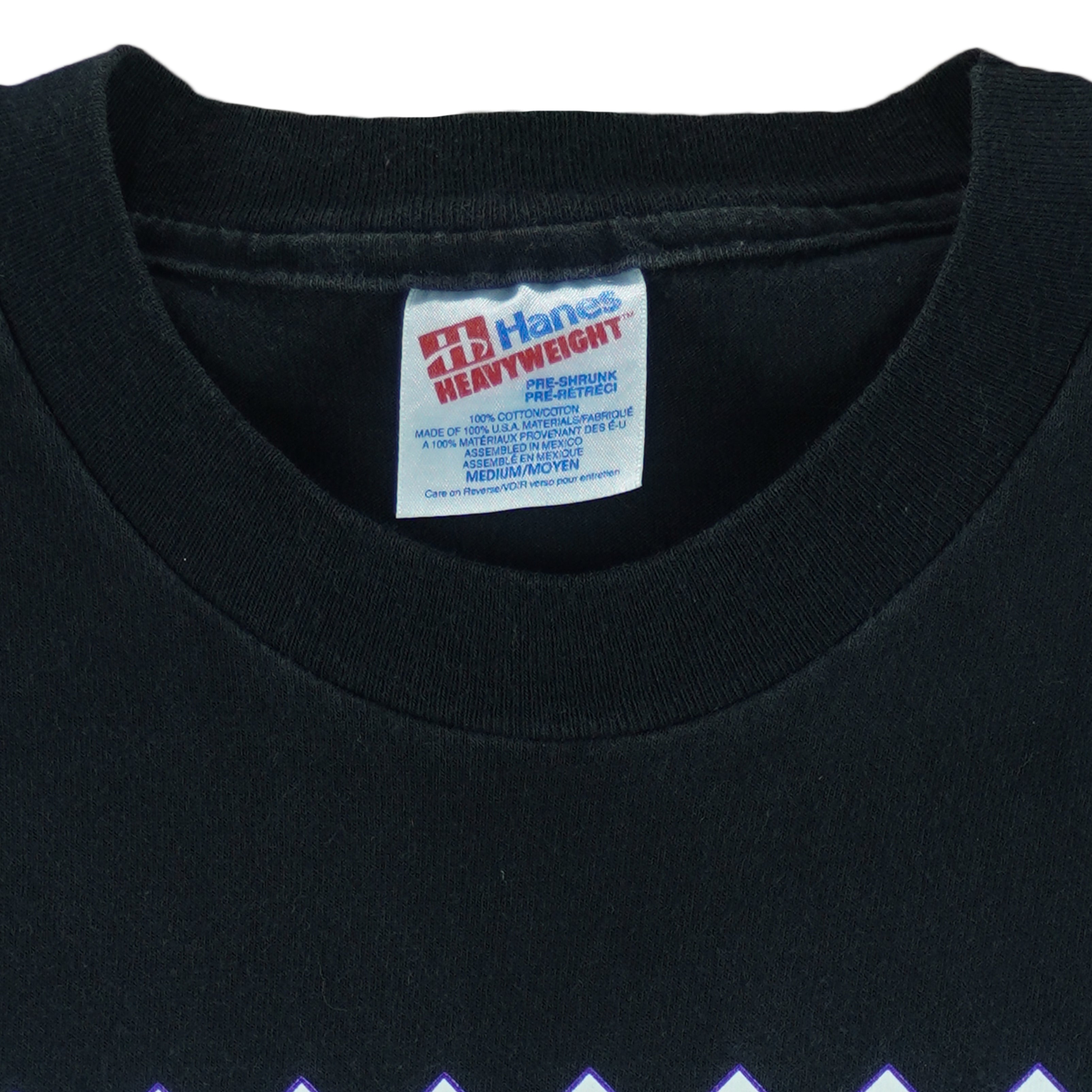 1993 vintage MLB Colorado Rockies T-shirt by Team Hanes. Black in color with big spell-out and logo on front, Medium in size and is in excellent condition.