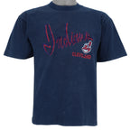 1990s vintage MLB Cleveland Indians embroidered spell-out T-Shirt by CS (Crable Sportwear). Dark blue in color, size Youth Medium and in excellent condition.