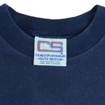 1990s vintage MLB Cleveland Indians embroidered spell-out T-Shirt by CS (Crable Sportwear). Dark blue in color, size Youth Medium and in excellent condition.