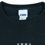 2005 vintage MLB Chicago White Sox World Series Champions spell-out T-Shirt by CSA. Black in color with crossed baseball bats and and team logo on front, Large in size and is in excellent condition.