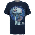 2000s vintage NCAA University of Arizona Wildcats football helmet T-Shirt. Dark blue in color with "Absolute Victory" spell-out on front and "We Came, We Saw, We Kicked Butt" on back. Fits Medium in size and in excellent condition.