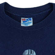 1990s vintage Budweiser single stitch T-Shirt by Hanes Beefy-T. Blue in color with three players and "Bud, King of Beers" small spell-out on front, X-Large in size and is in excellent condition.